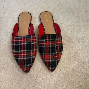 SHEIN Red and Black Plaid Mules
